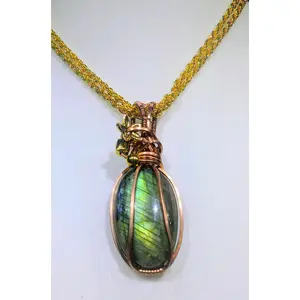 Raw Copper Labradorite Beaded Pendant Necklace
