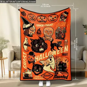 Halloween Blanket Featuring Ghost, Pumpkin, Skull, And Witch Designs - Soft Flannel Fabric - Suitable for All Seasons - Ideal for Sofa, Bed, Or Camping - Machine Washable And Anti-Pilling - Great Gift for Halloween, Christmas, Or Birthdays - 280 366