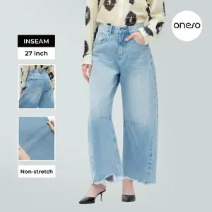 Vogatiques Non-stretch Barrel Jeans for Women with Drawstring Boyfriend Fit Tapered Y2K Baggy Denim Streetwear Vintage Style