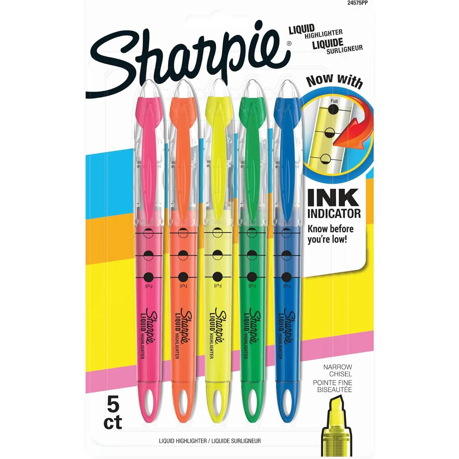 Sharpie Liquid Highlighters, 5-Pack Assorted Pack, Chisel Tip, Plastic Body, Office Stationery for Students/Teachers, Back to School & Studying Essentials