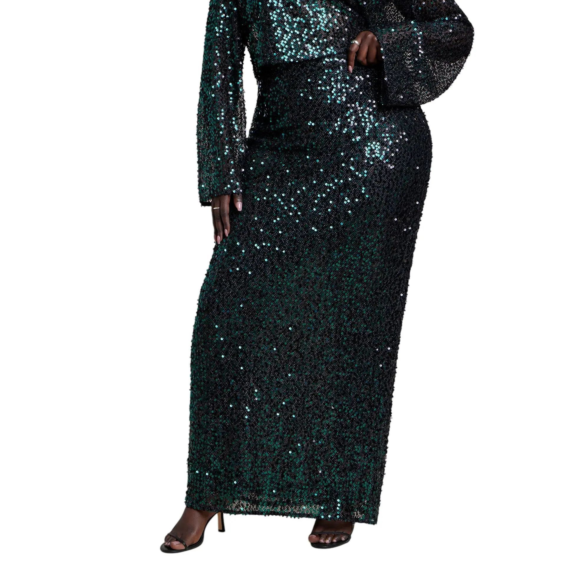 ELOQUII Women's Plus Size Sequin Column Maxi Skirt