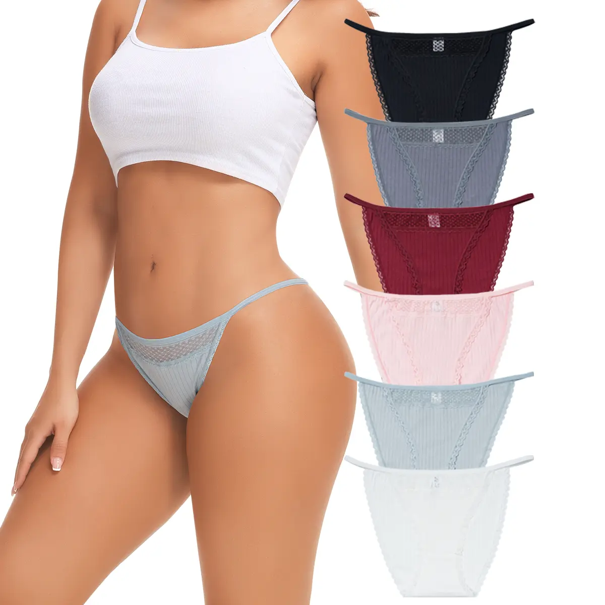 LEVAO Women’s Cotton Bikini Underwear Soft Stretchy Lace Cut-Out Cheeky Panties 6 Pack Minimalist Comfort Fabric S-XL