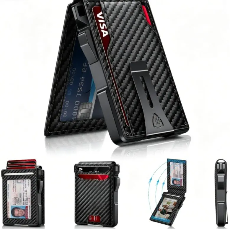 Zitahli Slim Carbon Fiber Wallet for Men - Minimalist RFID Blocking Bifold, Front Pocket Credit Card Holder with ID Window & Gift Box (Perfect Father's Day Gift)