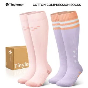 Tinylemon 2 Pairs Cotton Compression Socks for Women & Men  Knee High Support for Nurses, Travel, Pregnant