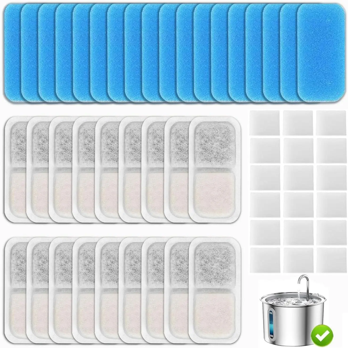 18 Set  Fountain Replacement Filters Compatible with  PWF-001 2L/67oz Stainless Steel Pet Water Fountain Filters with Replacement Pre-Filter Pump Sponges