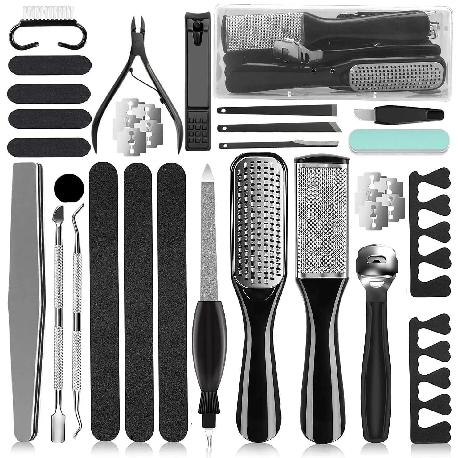 36-Tools Professional Manicure & Pedicure Kit, Stainless Steel Nail Clipper Set with Storage Case, Travel-Size Ergonomic Non-Slip Handle, Callus Remover for Ft, Heel Repair, Daily Use Gift for Adults