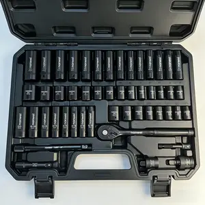 Nanwei 50-Piece 3/8" Drive Socket Set, SAE (5/16"-3/4") & Metric (8mm-22mm), Deep & Shallow, 72-Tooth Ratchet Wrench, Extension Bars, 1/2" F to 3/8" M Reducer, Universal Joint & Power Drill Adapter