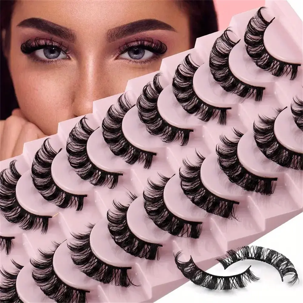 10 Pairs 3D DD Curl Strip Lashes, 17mm Fluffy False Eyelashes, Natural Look 5D Fake Eyelash Extensions, Professional Makeup Tool Set, High Quality Eyelashes, Diy Eyelash Extensions, Fluffy Volume Eyelashes, Cosmetic False Lashes