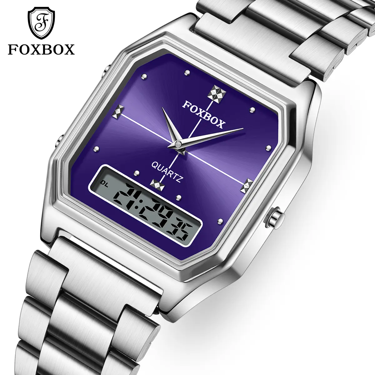 FOXBOX Men's Casual Steel Watch, 34mm Fashionable Quartz Wristwatch with Luminous Hands and Hardlex Glass, 30M Waterproof for Everyday Use, Fashionable Quartz Watch, Quartz Movement