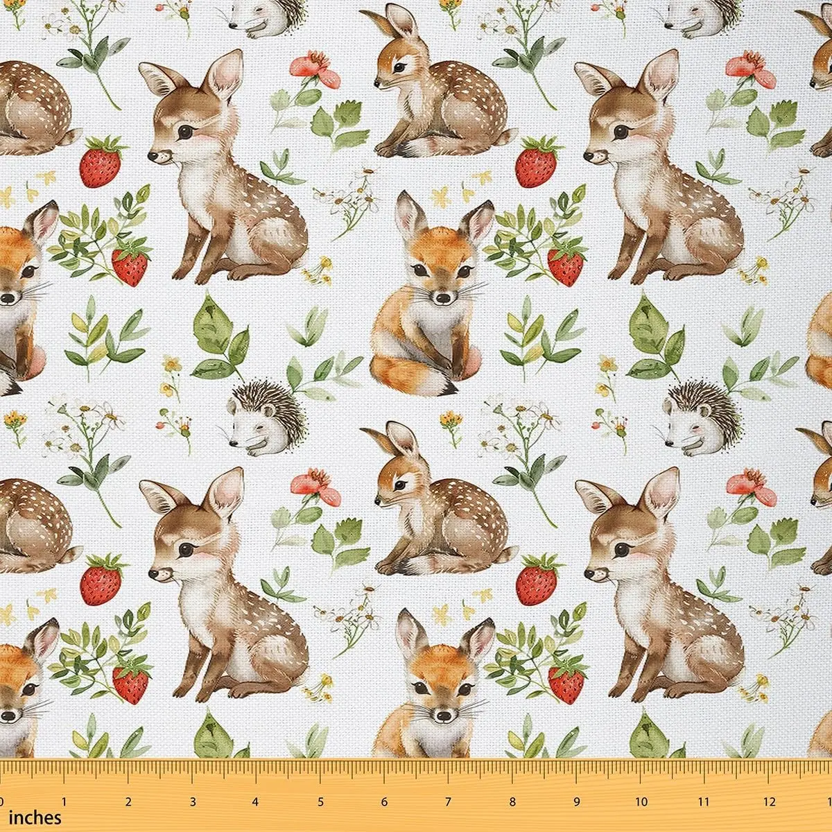 Deer Fabric by The Yard,2 Yard,Fox Hedgehog Upholstery Fabric for Chairs,Woodland Wild Animals Waterproof Fabric,Wildlife Design Reupholstery Fabric, Unique Print, Wildlife Theme