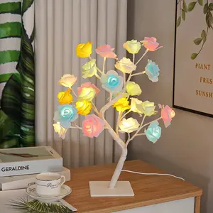 36LED Rose Tree Table Lamp USB & Battery Powered Adjustable Flower Branches for Girls Lover Party Camping Decor Energy Efficient Pink Rose Petal Night Light Romantic Bedroom Night Light easter LED USB-Powered