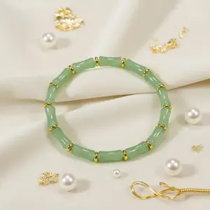 Elegant Green Bamboo Jade Beaded Bracelet with Lucky Bamboo Design Chinese Style Jewelry for Women Perfect Gift Option