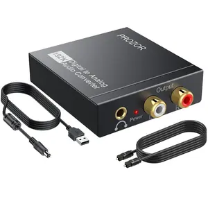 PROZOR 192KHz Digital to Analog Audio Converter DAC Digital SPDIF Optical to Analog L/R RCA Converter, Toslink Optical to 3.5mm Jack Adapter for PS3 HD DVD PS4 Amp Apple TV Home Cinema -Aluminum Alloy