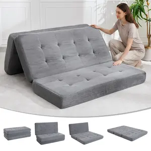 6" Tri-Fold Mattress Full Size, Tufted Folding Corduroy with Chenille Fabric, Portable Floor Guest Mat for Adults, Foldable Sleeping Pad for Camping, Guest, Toddler