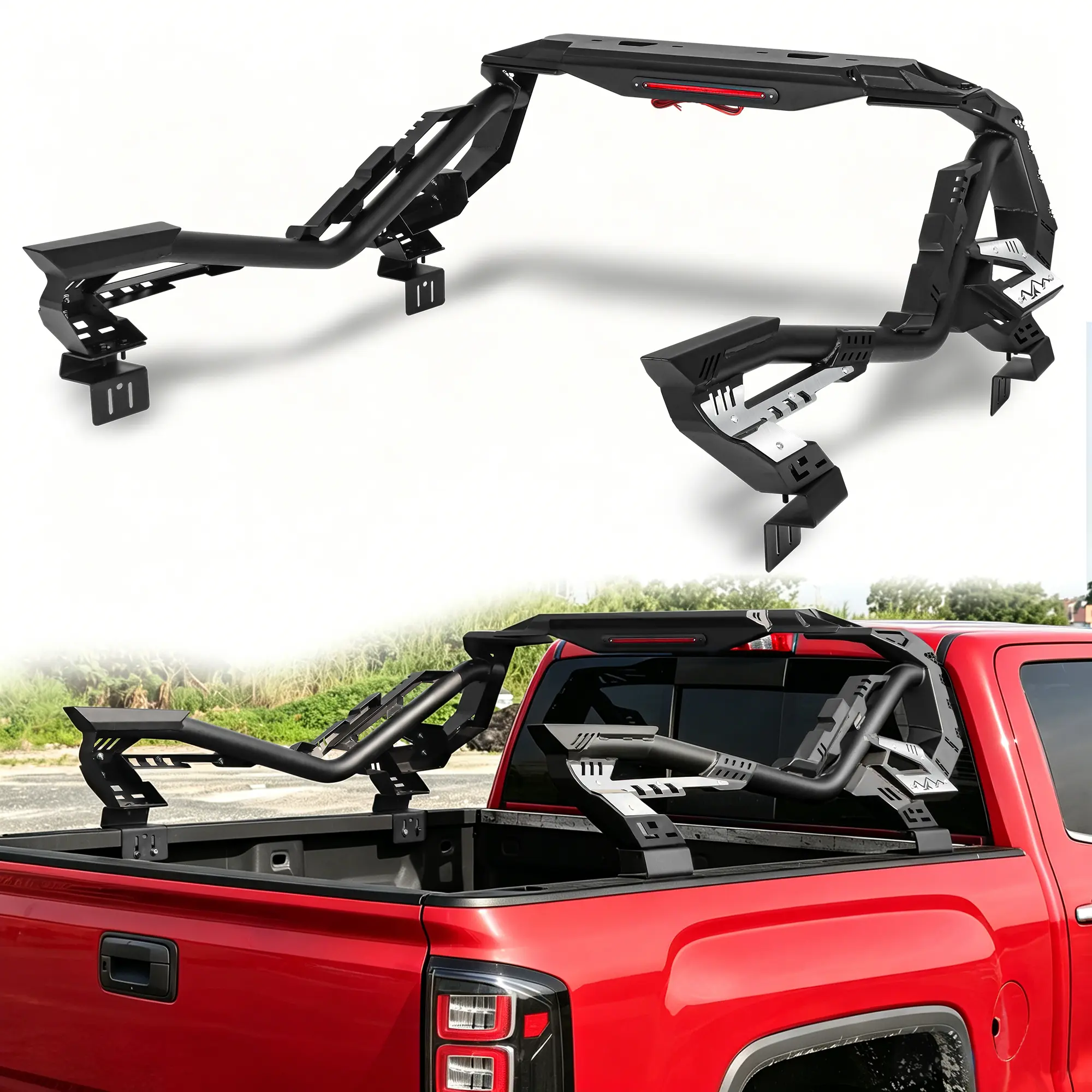 MONOKING Mid-Size Truck Carbon Steel Roll Bar - Bolt-On, Adjustable, No Drilling Required, Includes Brake Light, Enhances Functionality, Fit for 2007-2026 Tacoma, Tundra, Gladiator, Colorado, Ranger, Canyon, Frontier, Dakota, Mid-Size Trucks