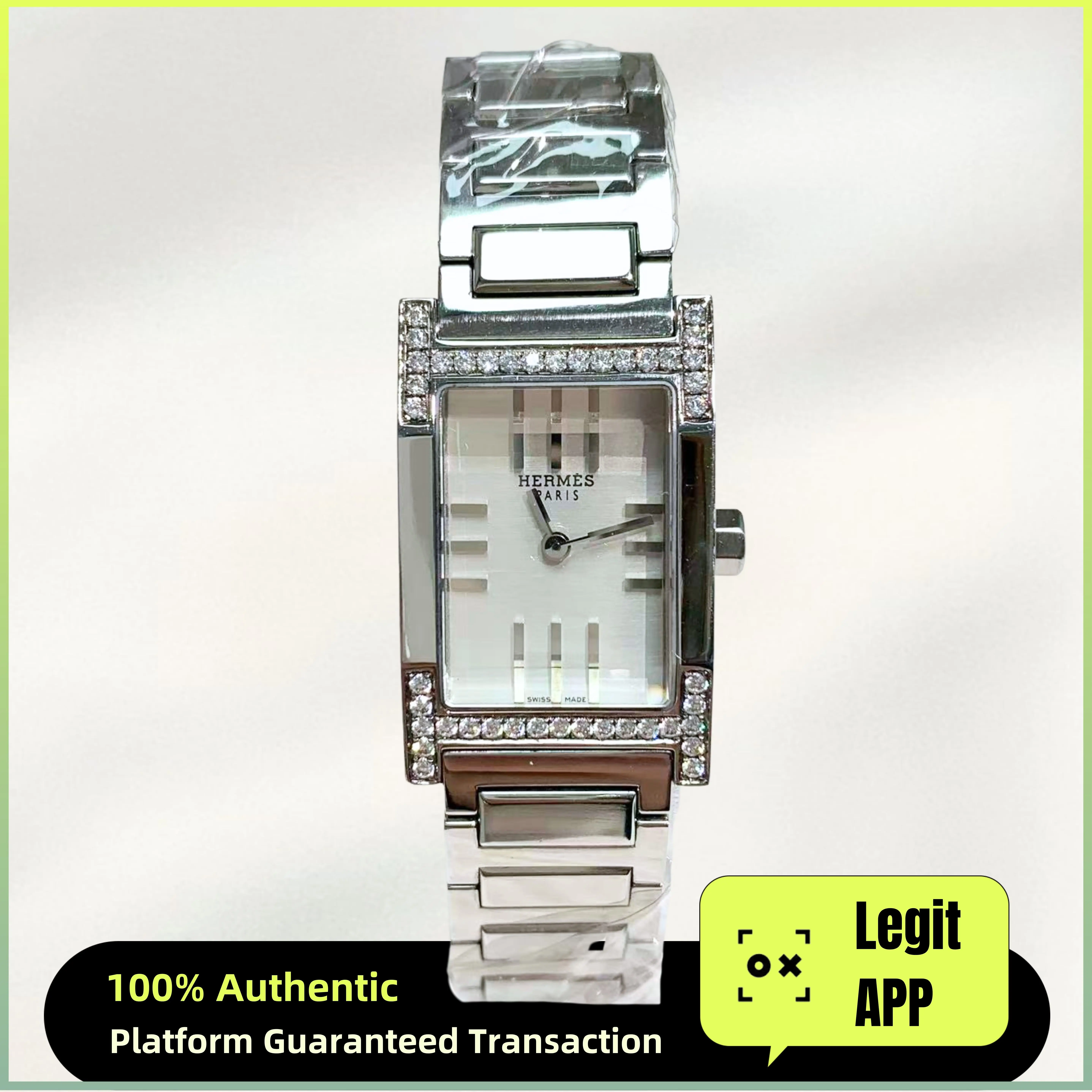 Hermes Vintage Tanden TA 1.210 Stainless Steel Quartz Ladies Diamond Watch 11899942