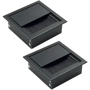 Desk Grommet Square  Grommet Metal Wire Hole Cover for  Desk Table Black 80mm x 80mm - Pack of 2