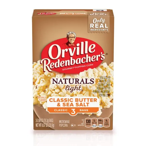 Naturals Light Classic Butter & Sea Salt Sunflower Seeds Protein-Infused Microwave Popcorn Snack - Rich Roasted Taste, Salty Savory, 3g Fiber Per Serving, 2.7 oz Snack Size, 3-Count, Crunchy, Halal, Salty Savory Popcorn
