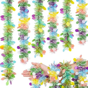 Easter Garland Decor 2 String-Colorful Tassel Garlands Total 32.8Ft - Each 16.4Ft Glittering Spring Garland for Easter Party Tree Mantle Indoor Outdoor Holiday Home