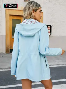 Women's Spring Windproof Jacket, Casual Print Outerwear, Long Sleeve Fitted Hooded Coat, All Seasons Wear, Lightweight with Pockets, Lady, Casual Outdoor Jacket