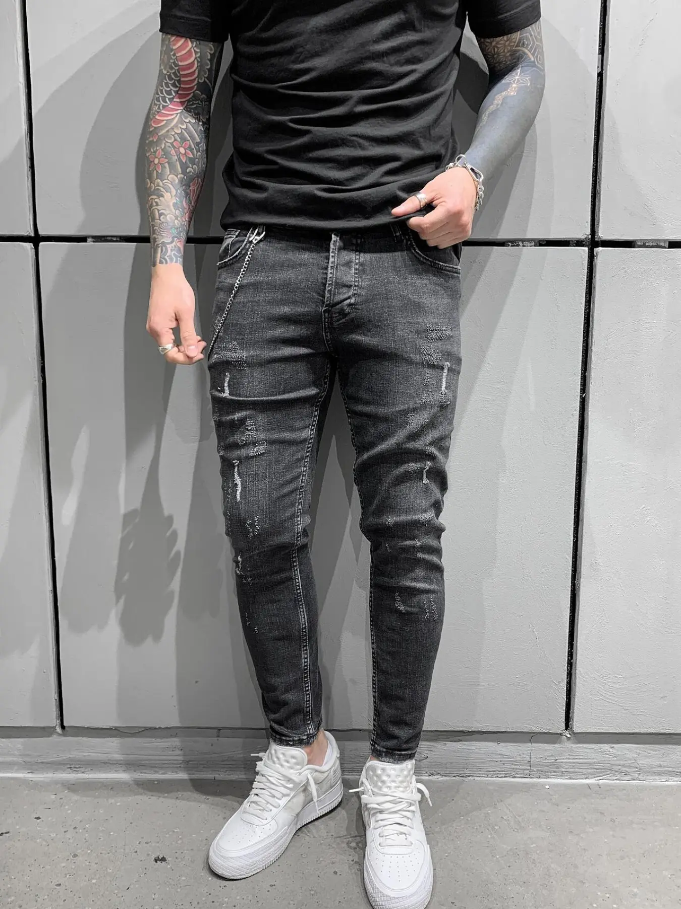 Men's New Trendy Fashion Streetwear High-Waisted Plain Denim Jeans Pants, Slim-Fitting Tapered Button Fly Casual Jeans, All Seasons Wear Menswear