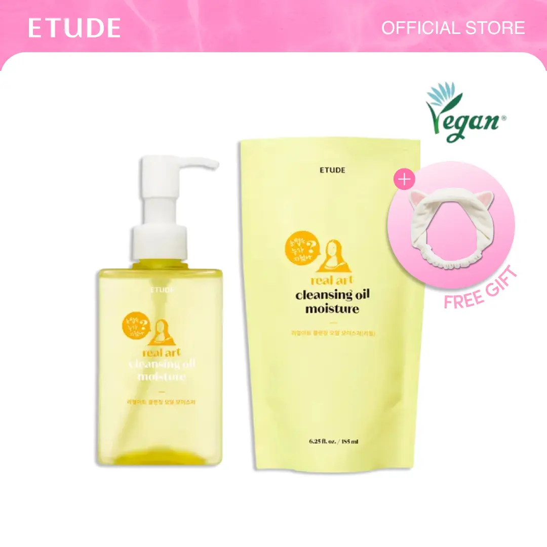 [ETUDE Official] FREE Hairband Gift | Real Art Cleansing Oil Moisture 6.25 fl oz (185ml) + Refill 6.25 fl oz (185ml) set | Deep Pore Cleansing | Gentle Makeup Melting | Hydrating Formula