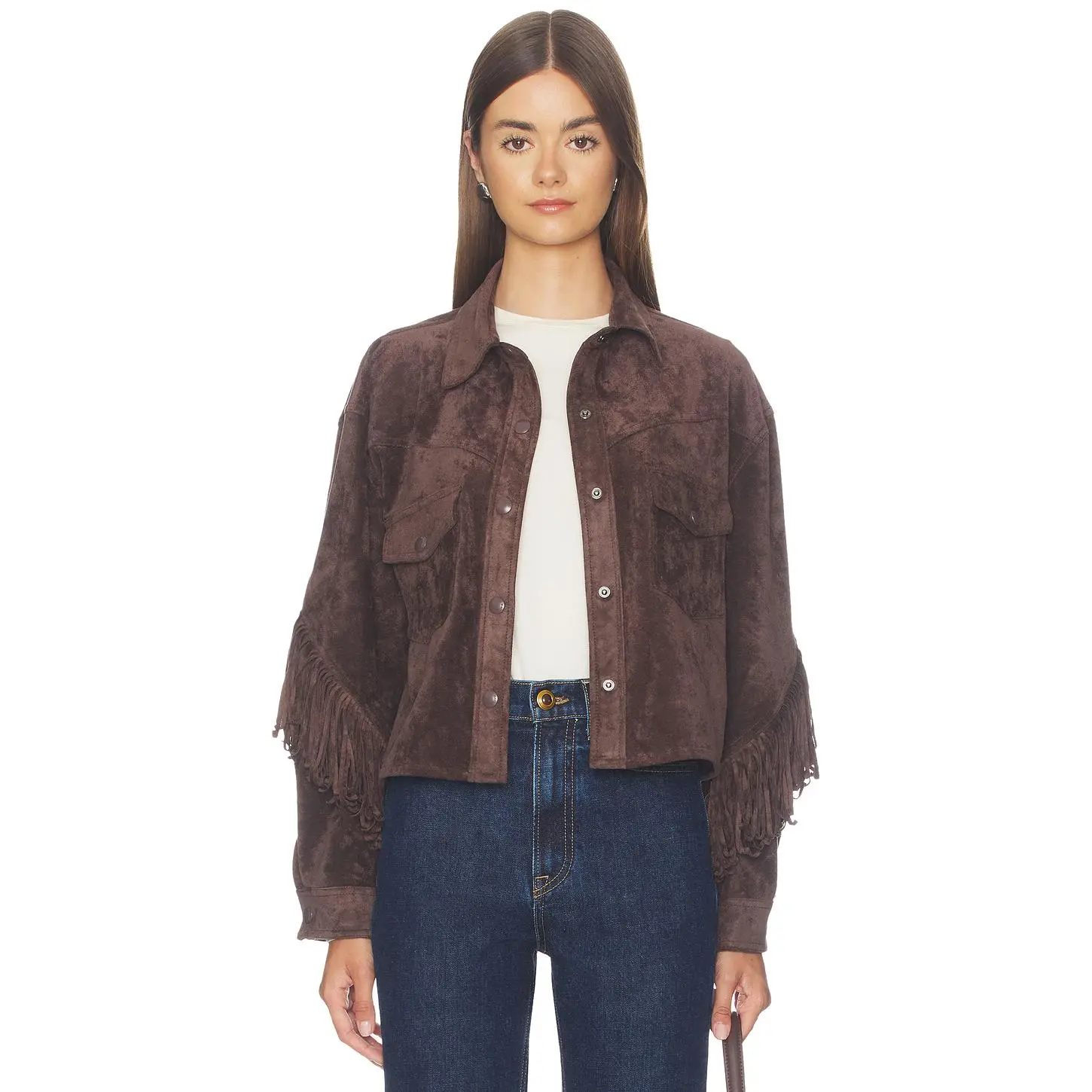 BLANKNYC Cropped Fringe Jacket in Bonfire