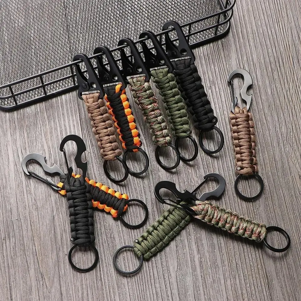 Paracord Keychain,  1 Count Outdoor Carabiner, Military Paracord Cord Rope Hiking Survival Kit Emergency Knot Bottle Opener Tools
