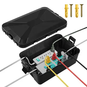 Eunik Large Outdoor Electrical Box 13x8x5 Outdoor Extension Cord Cover Waterproof Weatherproof Connection Box Black Outside Power Cord Protector Enclosure for Cable Wire Power Strip Outlet Plug Lockable Storage Installation Safety Plastic