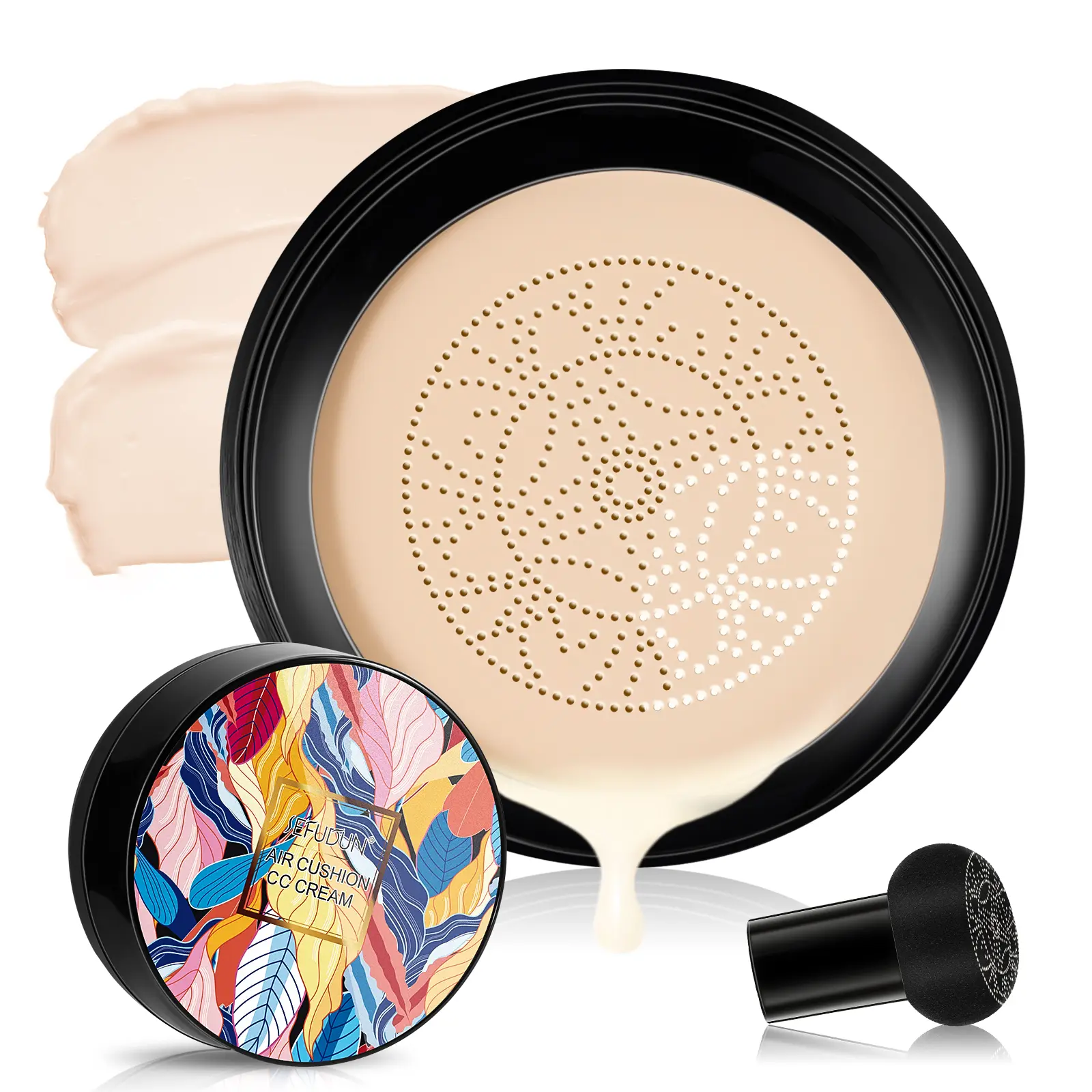 Sefudun Mushroom Head Air Cushion CC Cream - Long-Lasting, Hydrating, Waterproof Cosmetic with Concealer, Face Makeup Protection, Smoothing Formula, Argan Oil, Cruelty-Free for Normal Skin Adults