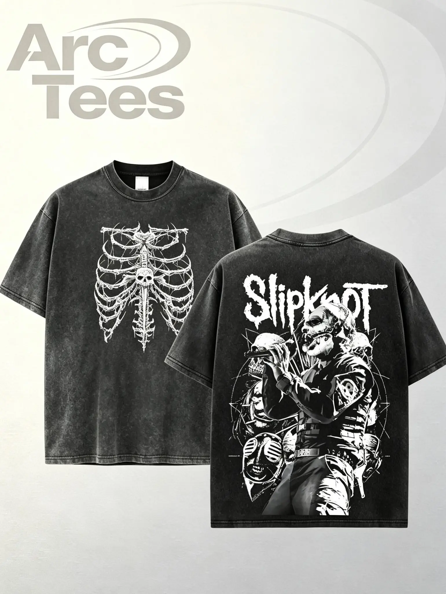 [ArcT] Slipknot 'Masks Metal' Unisex Groove Metal T-Shirt – 100% Heavy Cotton Rock Groove Metal Washed Tee, Groove Metal Rock Band Washed Shirt, Oversized Vintage Tee, Heavy Metal Merch, Gift for Rock Fans