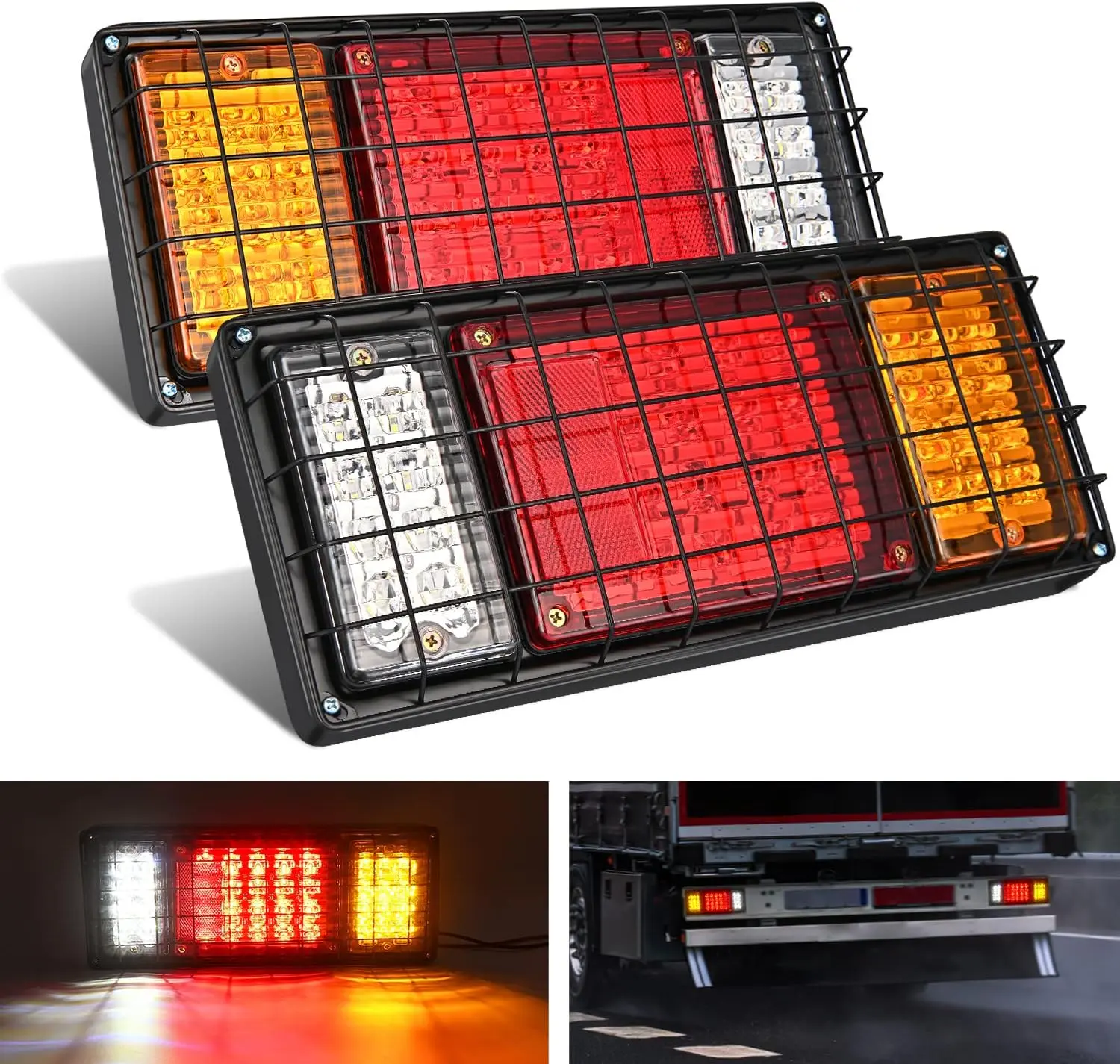 Nilight 2PCS 40-LED Sealed Cover Rear Tail Light Assemblies - Waterproof Easy-Install Bolt-On Car Lighting Tail Assembly with Floodlight Cup, Running, Brake, Turn Signal, Reverse Multi-Signals for 10-30V Trucks/RVs (Father's Day Gift)