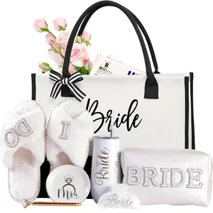 Bridal Shower Gifts–7-Piece Birde Gift Set with Tumbler, Tote, Slippers, Makeup Bag & More-Gift for Bride to be– Bachelorette Gifts for Her-Bridal Shower Decorations