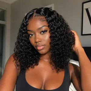 Short Bob Glueless Wigs Ready To Wear Deep Wave Curly Wigs Human Hair wig Wet and Wave 4x4 HD Lace Closure Wig For Women Pre Plucked 180% outdoorfun