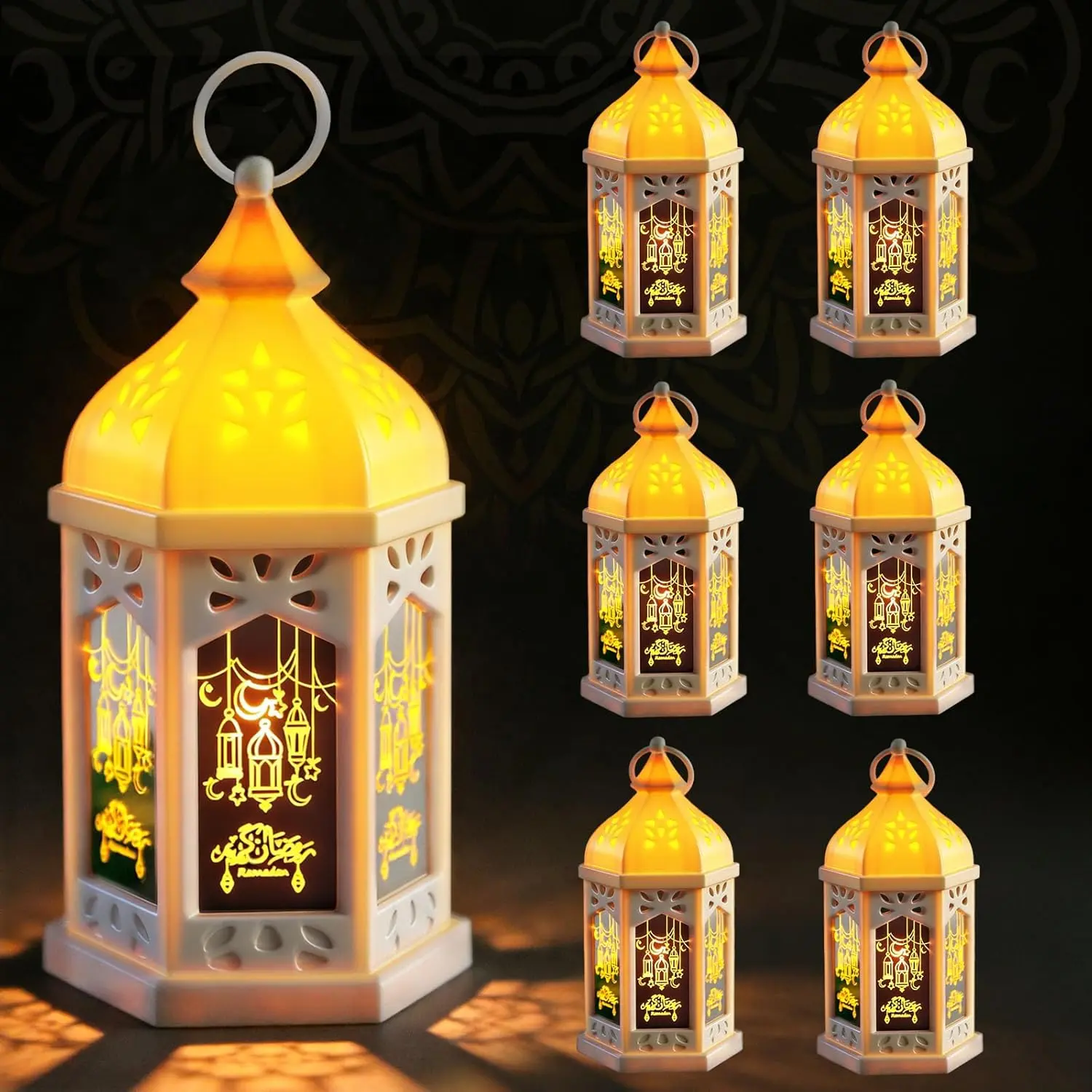 6 PCS Ramadan Lantern Lights, 8" Large Ramadan Eid Decorations for Home 2026, Ramadan Lanterns Decorative Ramadan Table Indoor Outdoor Decor, Eid Mubarak Ramadan Gifts for Kids Ramadan Lantern