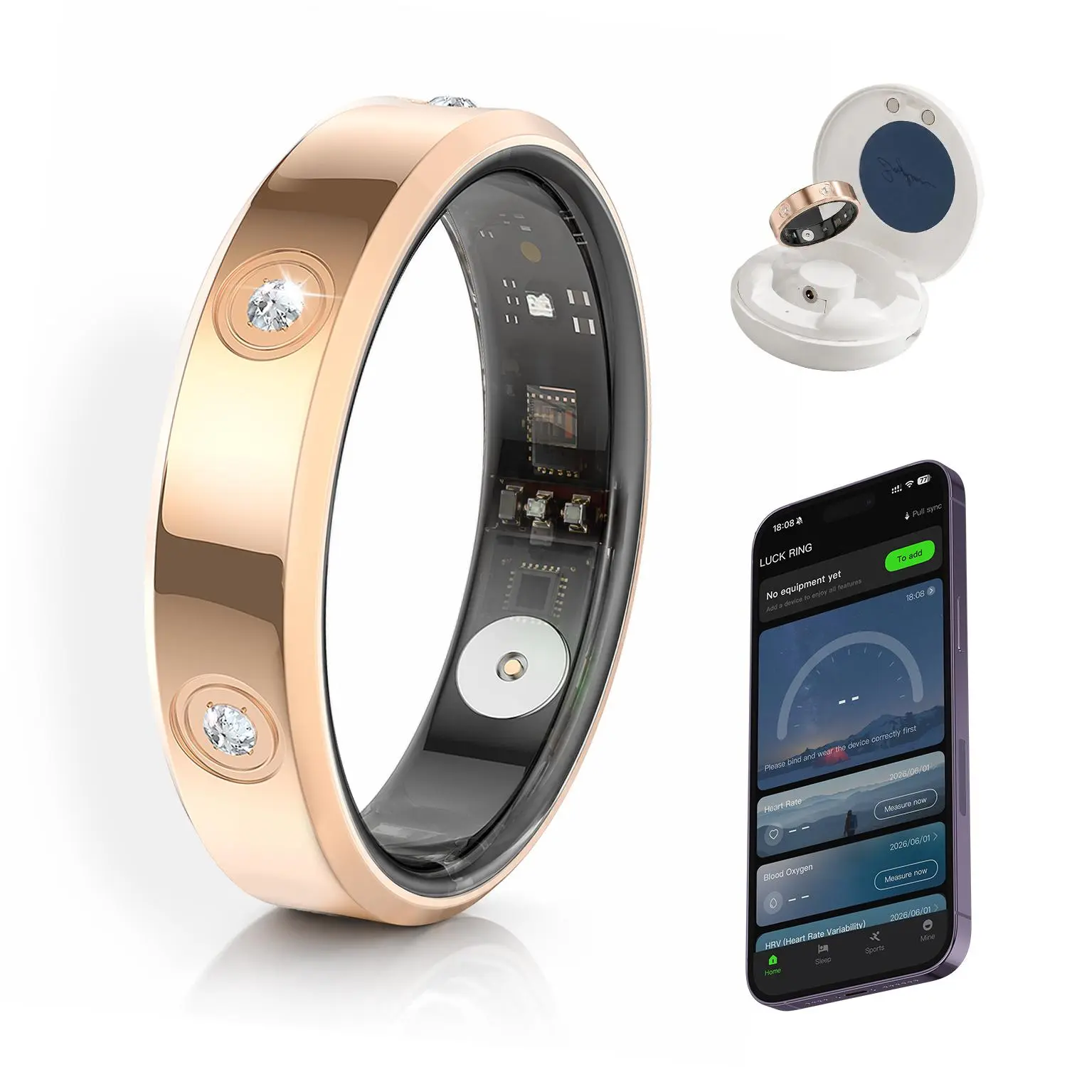 Unisex Adult Smart Ring (Size 9, Stainless Steel) - Fitness & Sleep Tracker, Waterproof IP68, No Subscription Required, Remote Camera Control, Wireless Charging Case, Compatible with iOS & Android