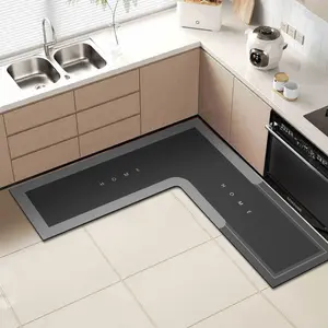 Simple L-shaped kitchen carpet diatom mud printing restaurant non-slip soft mat shower room door absorbent mat, Kitchen Floor Mat