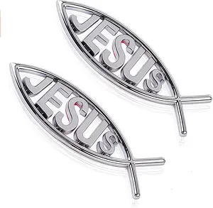 Jesus Fish Decal Sticker Silver 3D Car Chrome Emblem Religious God for Jesus Christian Fish Symbol Trust in God Sticker Room Window Vehicle Exterior Decoration Thanksgiving Decor Black Friday Cyber Monday Christmas Gifts