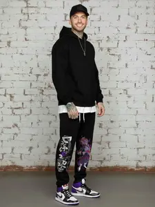 Men's Saiyan Graphic Printed Fitted Joggers, Women's Lightweight Natural Waist Pockets Design, Active Wear for All Seasons
