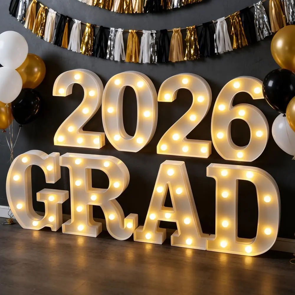 2026 Graduation Decorations – 8 LED Marquee Light-Up "Grad 2026" Letters for Preschool, College Party Festive & Home Decor Supplies, Graduation Decorations 2026