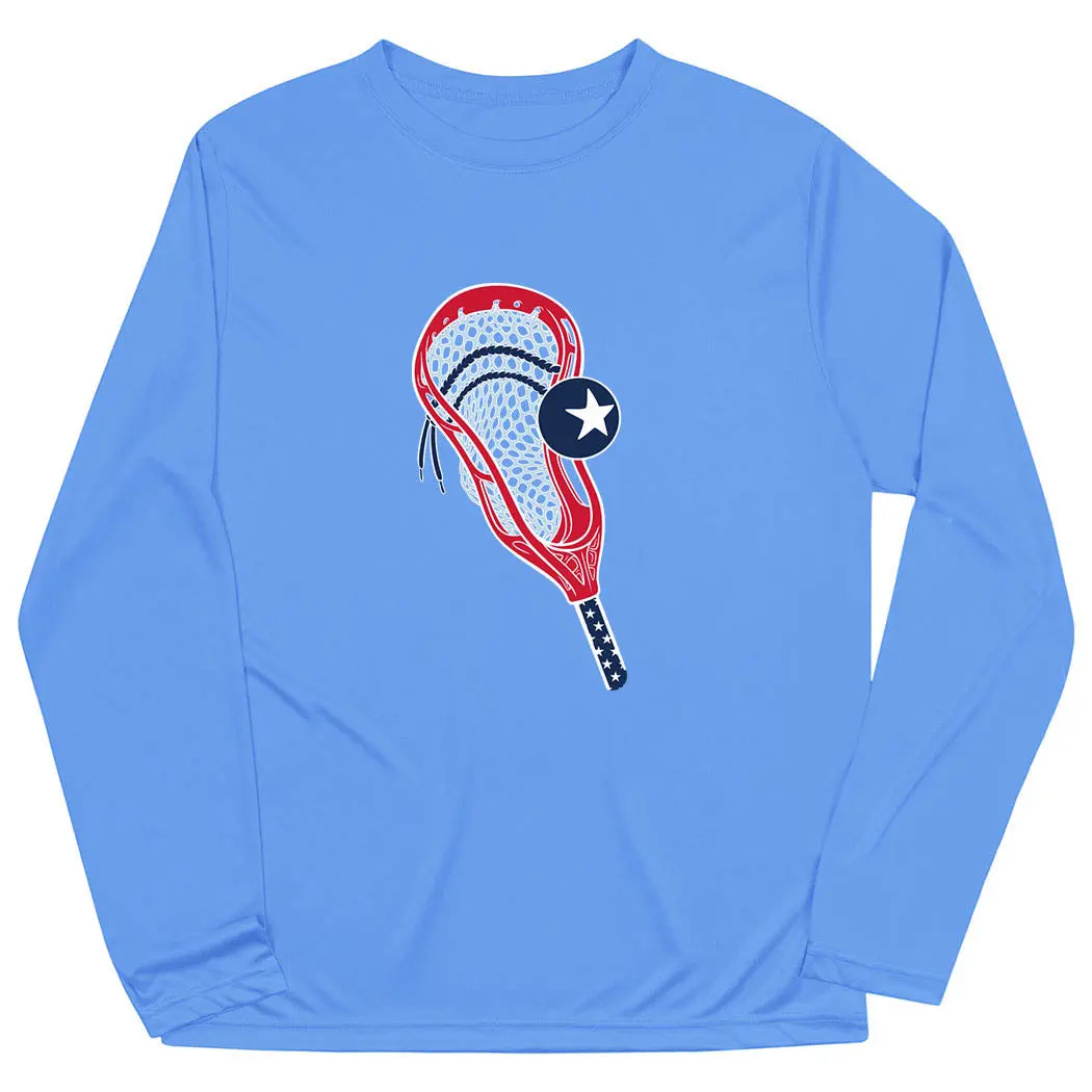 Men's Long Sleeve Lacrosse Training T-Shirt - Breathable Fit, Moisture-Wicking Performance, Bold Patriotic Graphic, Active Days, Proud Game Style, Athletic Functionality