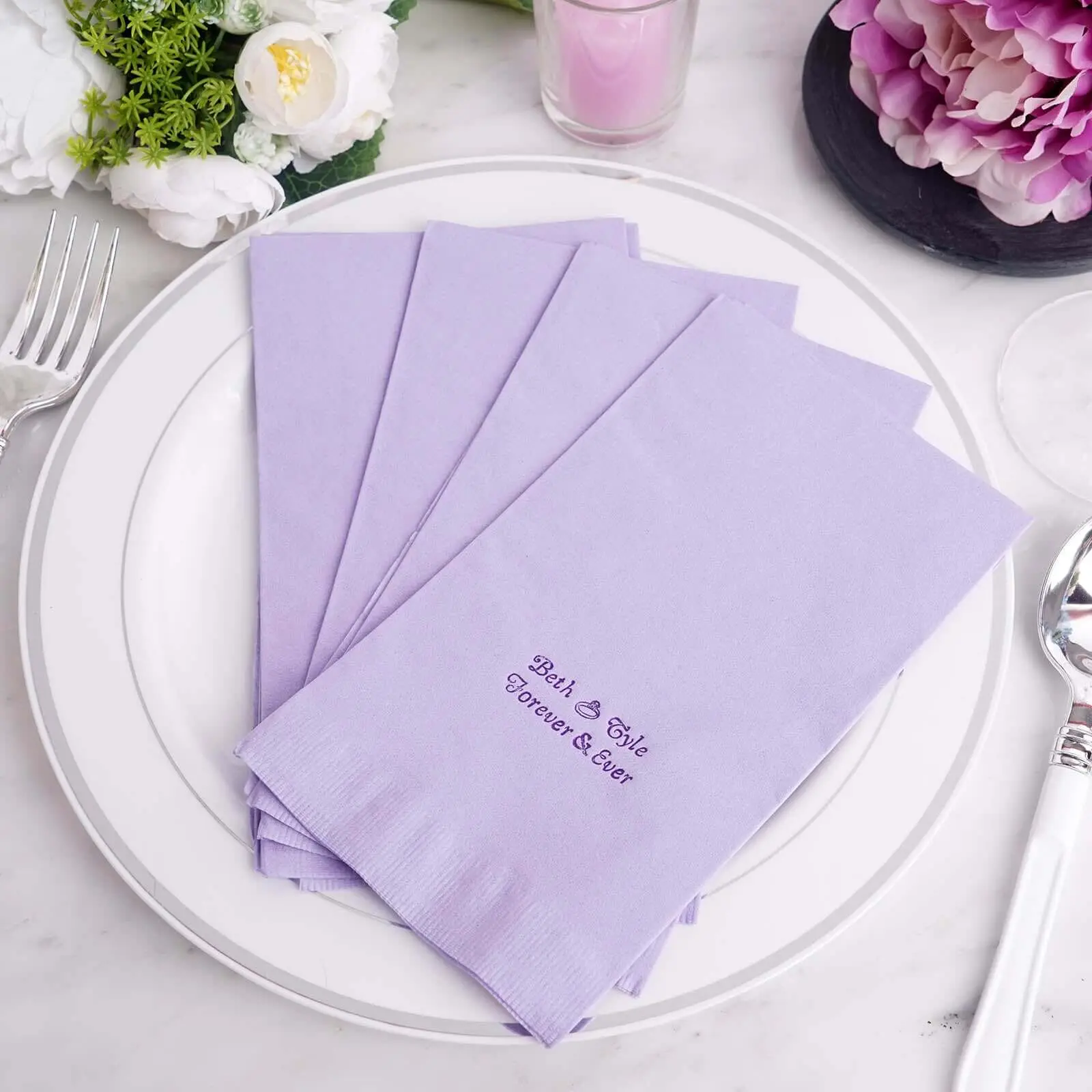 100-Pack Bulk 2-Ply Quality Personalized Paper Dinner Napkins - Disposable Dinnerware with Emblem Print & Personal Text, Festive Supplies for Weddings, Birthday Parties, Wedding Favors