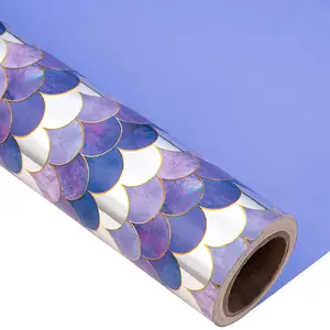 Reversible Metal Foil Mermaid Scale Gift Wrap Paper, Shiny Fish Scale Theme, 43.2cm X 1000cm, DIY Craft Decor, Birthday Party, Baby Shower