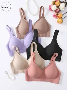 4/5 PCS Elegant Women's Jelly Bra, Wireless V-Neck Design, Seamless Lifted Anti-Slip Medium Support, Fitted Comfortable Bra for All Seasons