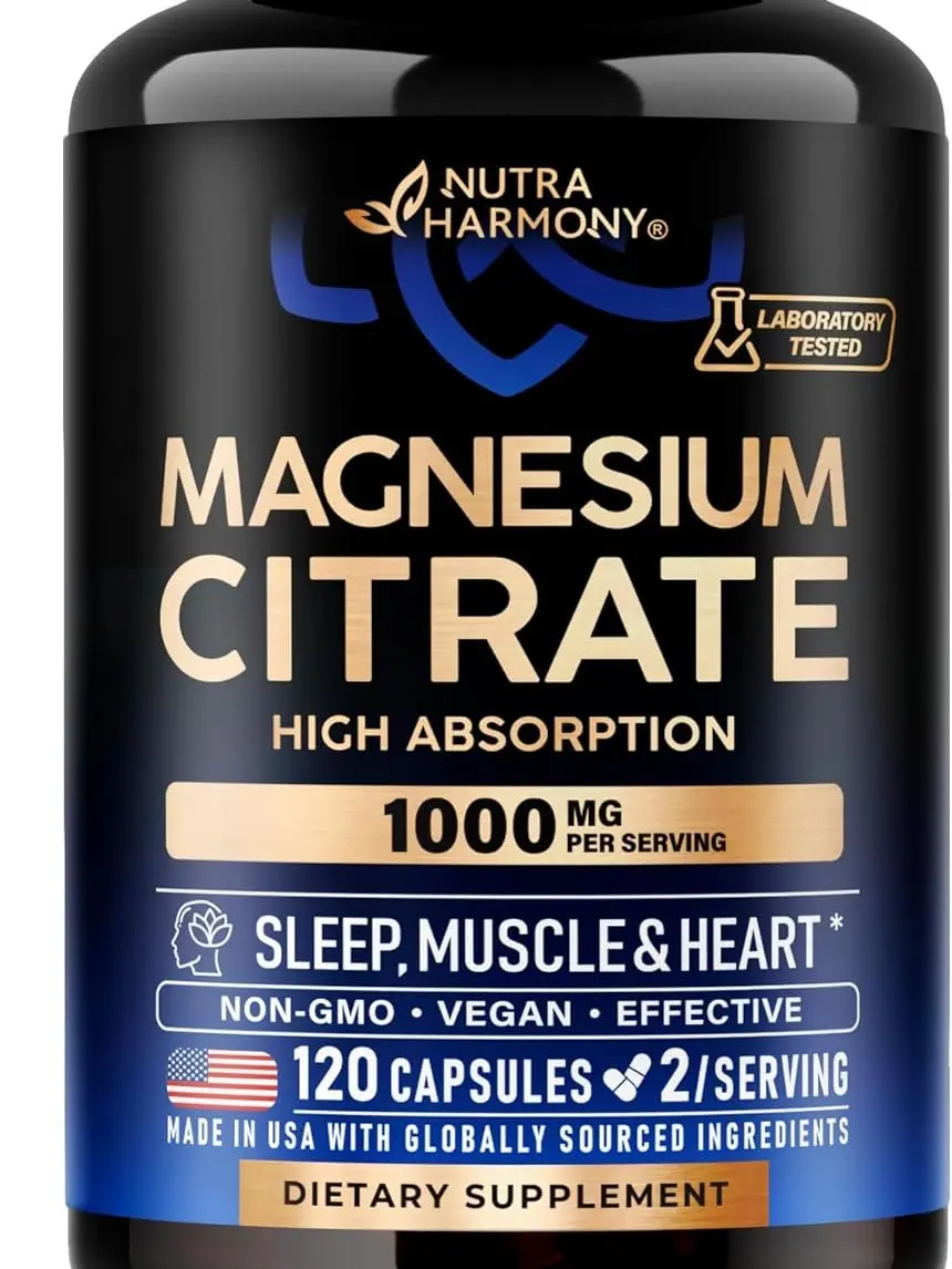 Magnesium Citrate Capsules 1000mg | High Absorption Supplement - Sleep, Muscle & Heart Support - Vegan | Non-GMO - Made in USA - As Powder | Pills | Tablets - 120 Capsules, 2 Month Supply