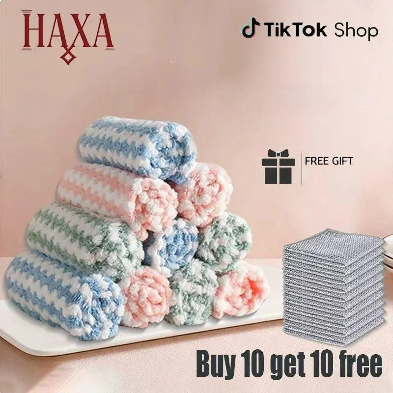 20-Pack Kitchen Cleaning Supplies Set - 10 Steel Wire Scrub Cloths, 10 Wavy Microfiber Towels for Drying, Dusting, Drying Cleaning Cloths