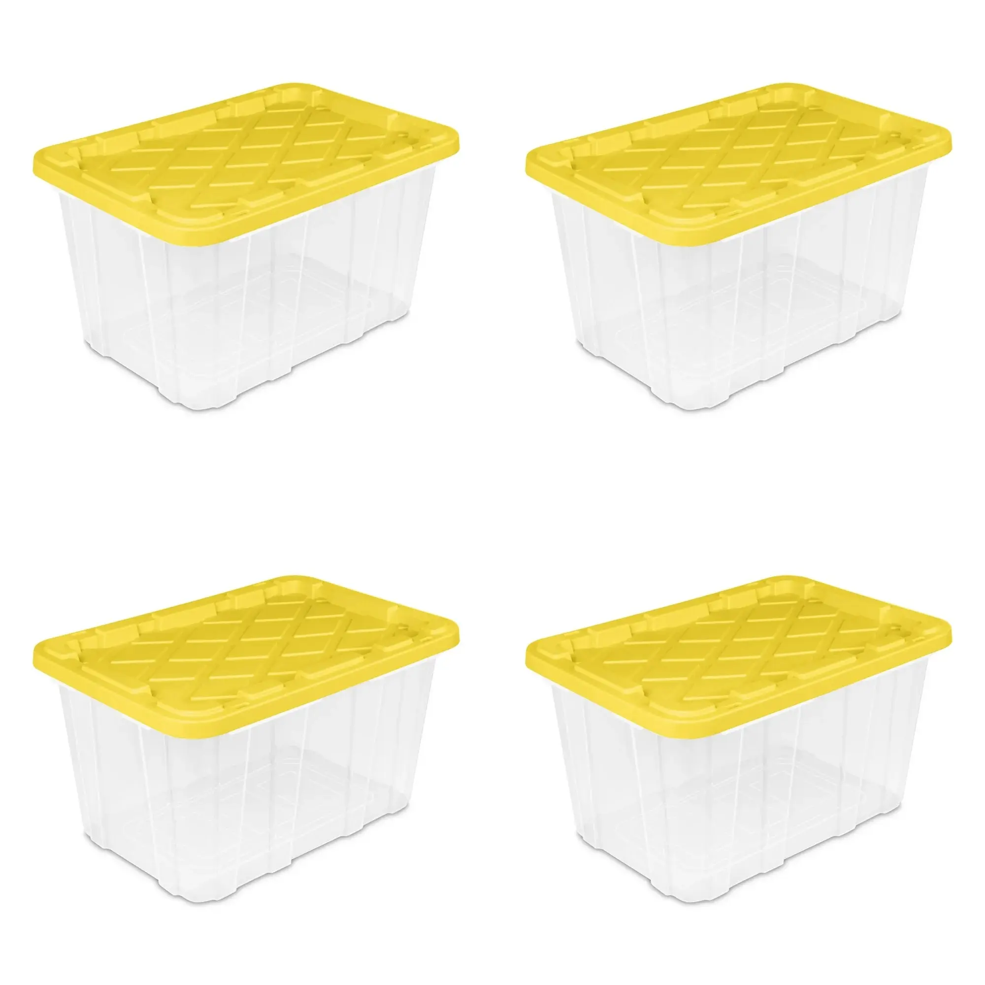 27-Gal Large Industrial Clear Plastic Storage Tote with Snap-Fit Lid, Home Organizer Storage Bin, Yellow