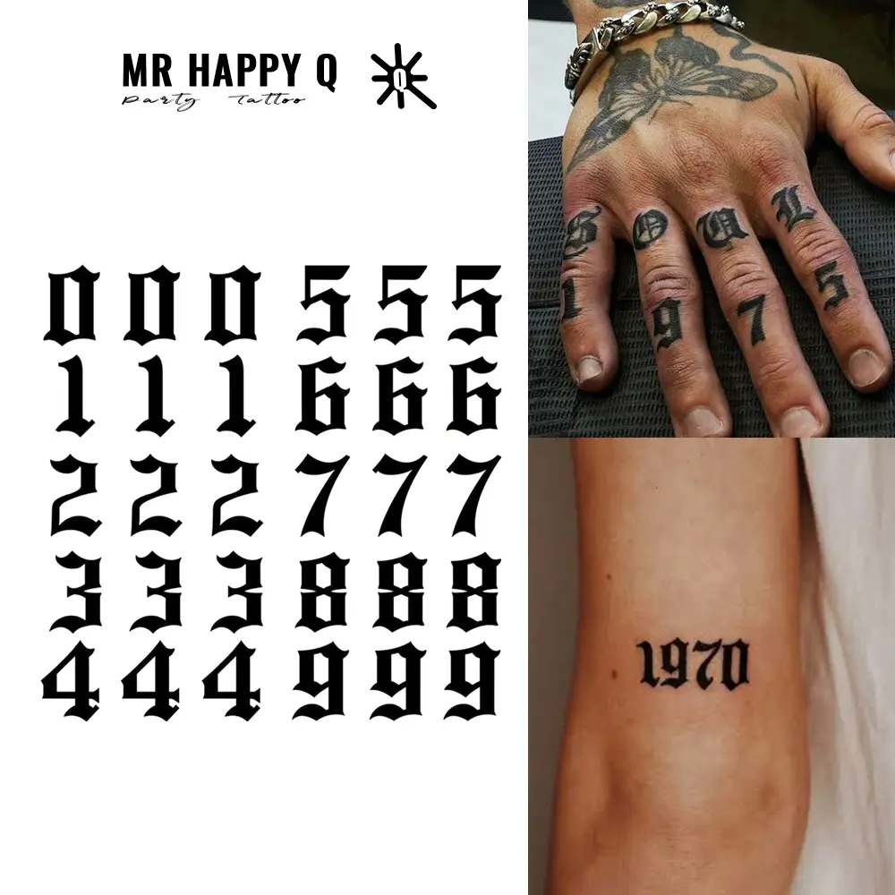 Temporary Tattoo Sticker Waterproof Removable Arabic Numbers Lucky Number Pattern Gothic Style Unisex Hand Finger Tattoos Fashion Art Font High Quality Printing Gothic Design Arm Temporary Tattoos