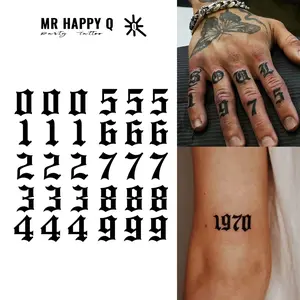 Temporary Tattoo Sticker Waterproof Arabic Numbers Lucky Number Pattern Gothic Style Unisex Hand Finger Tattoos Fashion Art Font High Quality Printing