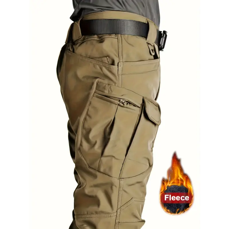 Thicken Warm Men's Fleece Lined Cargo Pants, Multi-Pocket Windproof Waterproof Tactical Trousers for Fall/Winter Outdoor Hiking, Camping, Hunting